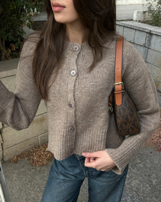 Mocha Knit Buttoned Cardigan | كارديغان محبوك بلون الموكا