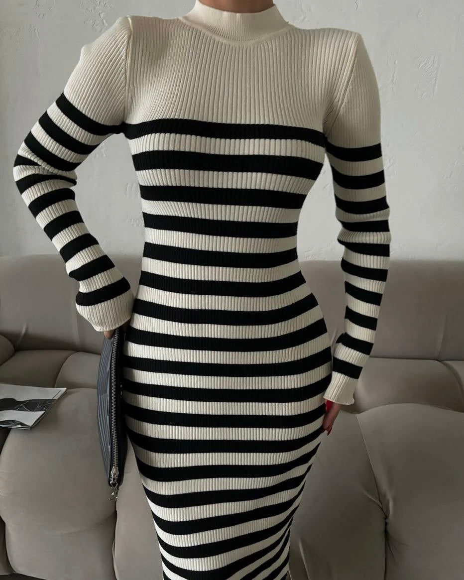 Striped Bodycon Dress | فستان كريمي مخطط