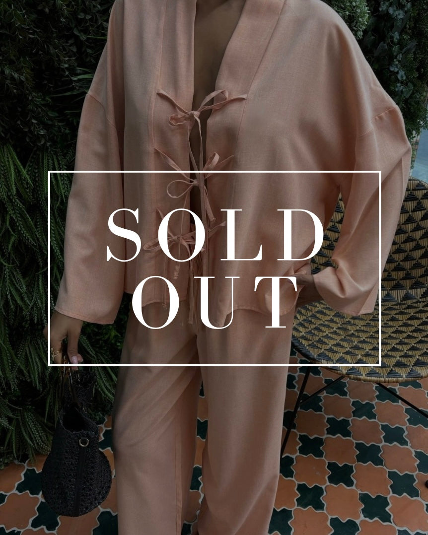 Peach Tie Front Casual Set | طقم كاجوال مشمشي برباط امامي