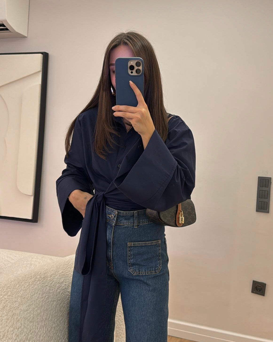 Navy Side Knot Wrap Top | توب كحلي ناعم بقصة لف وربطة جانبية