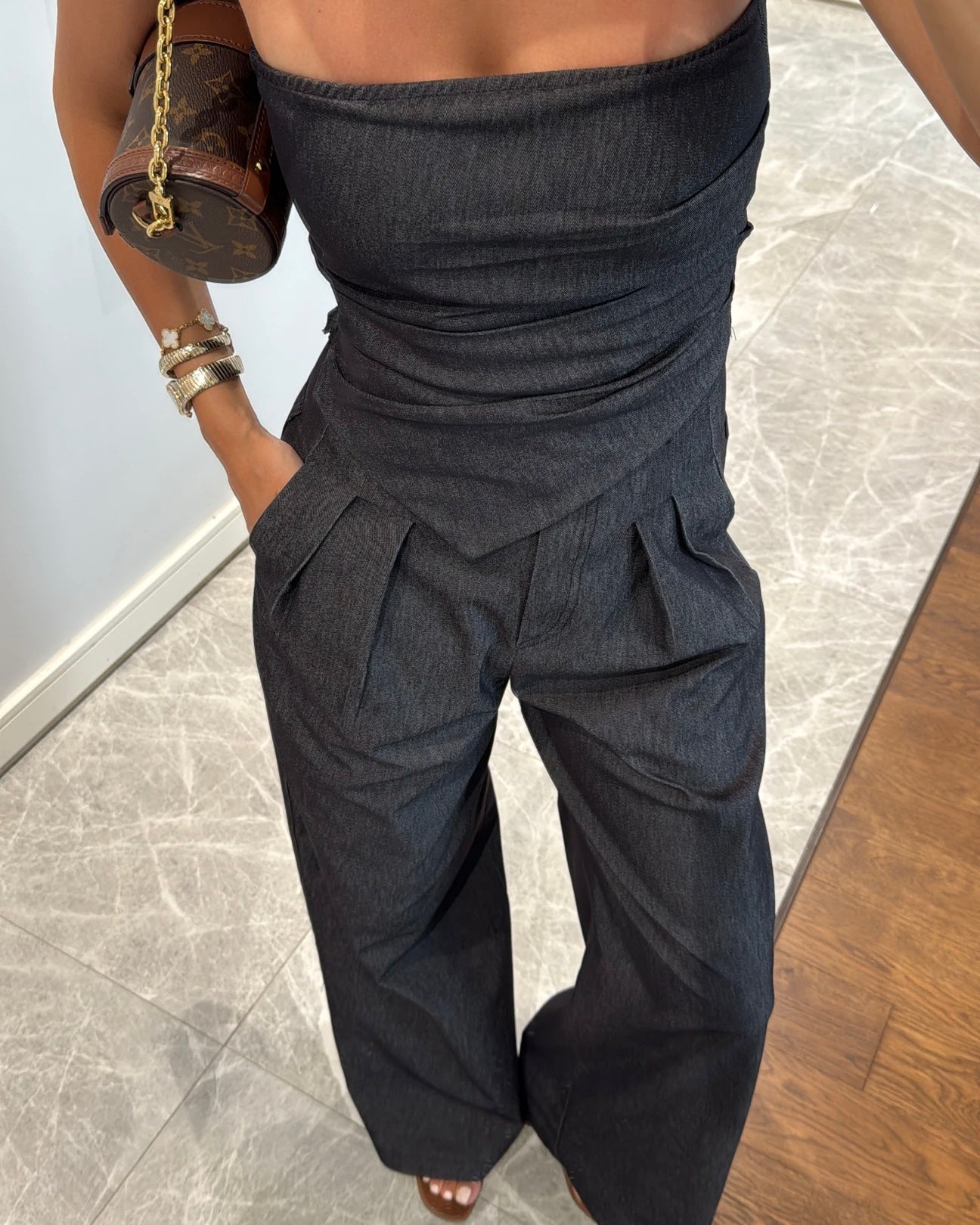 Elegant Dark Denim Set | طقم جينز غامق أنيق