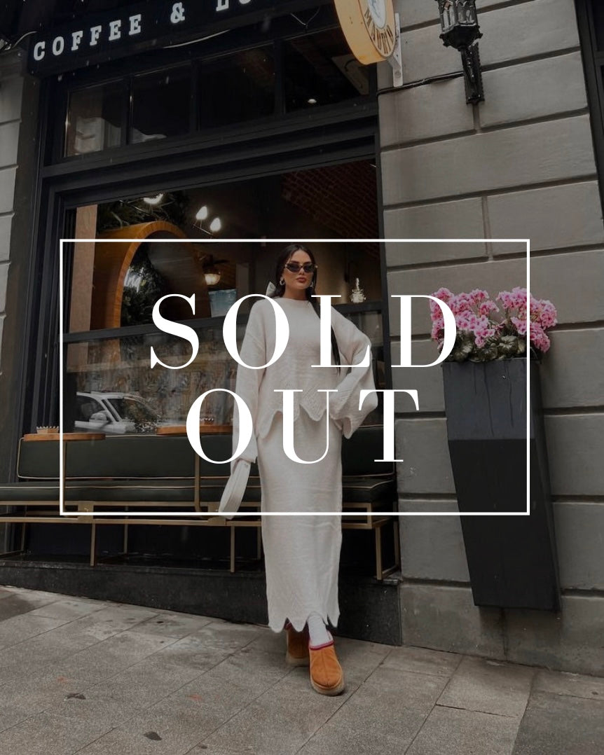 Cream Knit Set with Wavy Hem Details