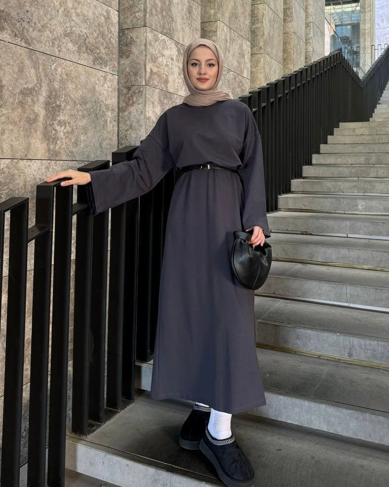Casual Charcoal Maxi Dress | فستان كاجوال ماكسي باللون السكني