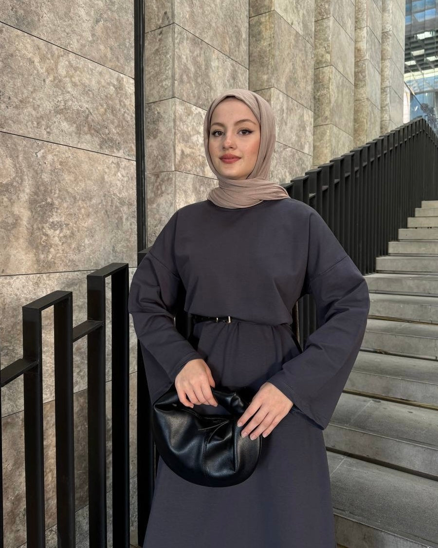 Casual Charcoal Maxi Dress | فستان كاجوال ماكسي باللون السكني