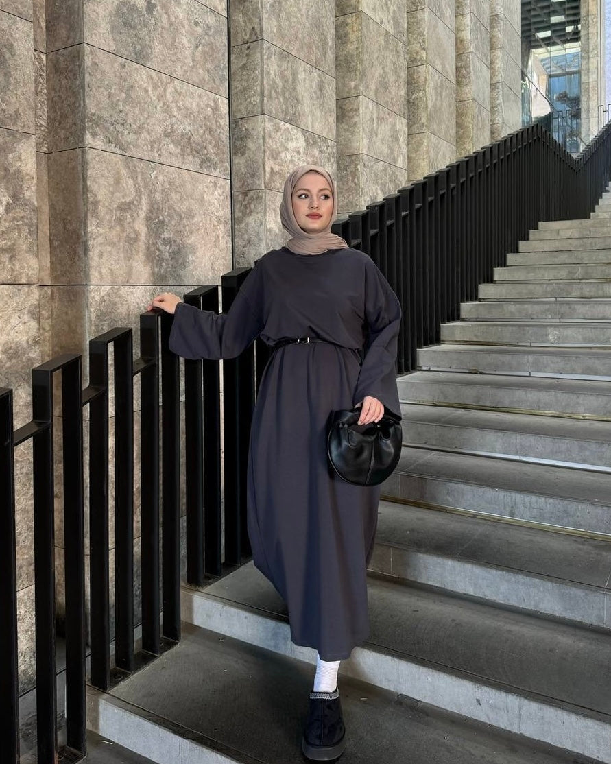 Casual Charcoal Maxi Dress | فستان كاجوال ماكسي باللون السكني