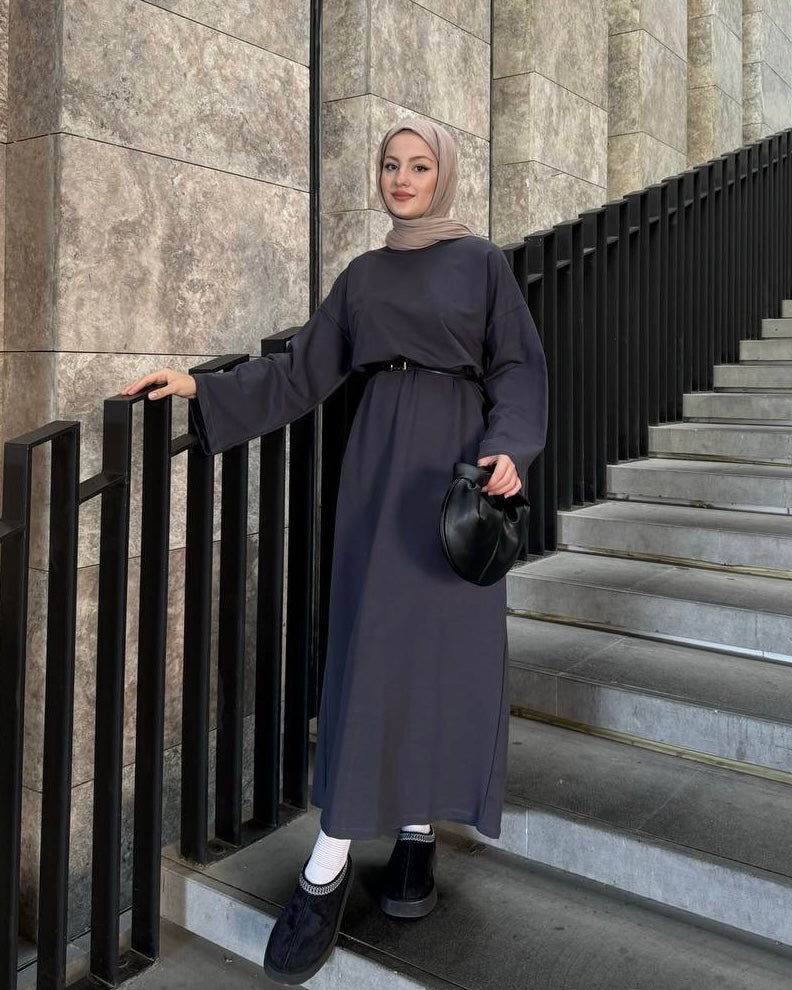 Casual Charcoal Maxi Dress | فستان كاجوال ماكسي باللون السكني