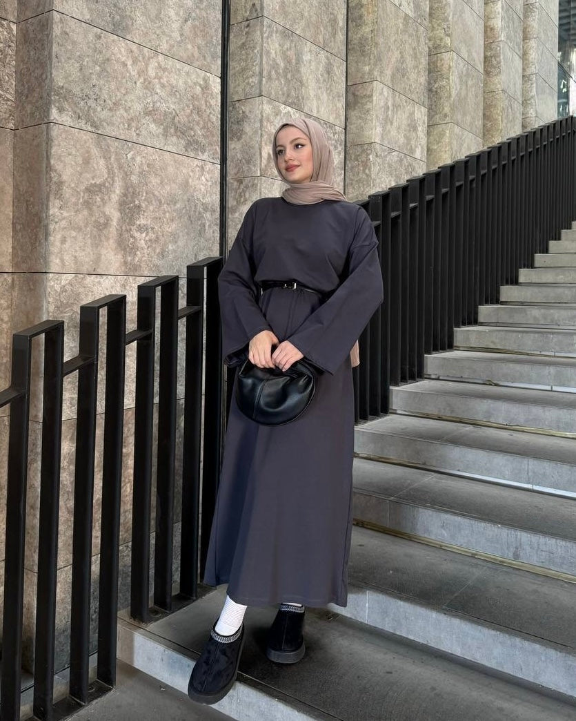 Casual Charcoal Maxi Dress | فستان كاجوال ماكسي باللون السكني