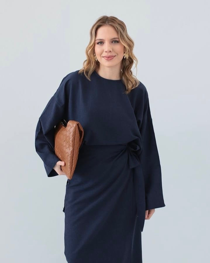 Soft Navy Skirt & Top Set | طقم تنورة وقميص كحلي ناعم
