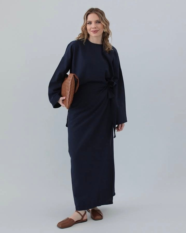 Soft Navy Skirt & Top Set | طقم تنورة وقميص كحلي ناعم