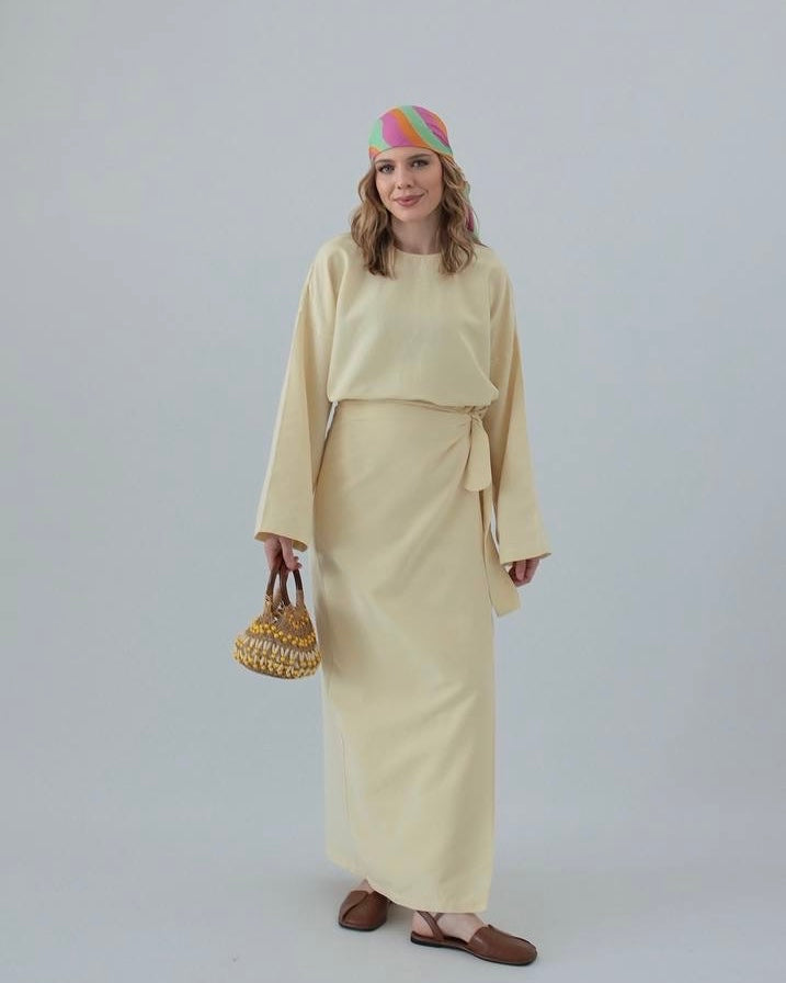 Soft Yellow Skirt & Top Set | طقم تنورة وقميص أصفر ناعم