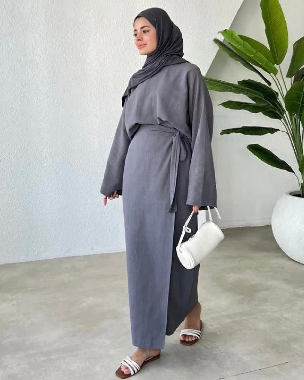 Soft Grey Side Tie Set | طقم سكني ناعم بربطة جانبية