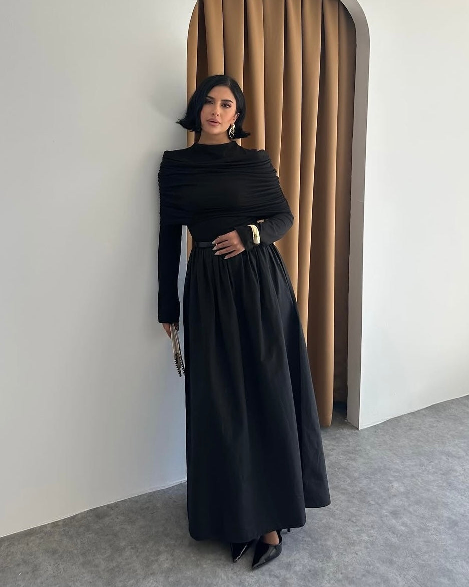 Soft Pleated Black Dress | فستان أسود بطيات ناعمة
