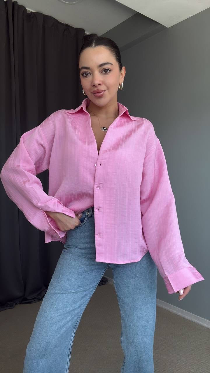 Casual Pink Striped Shirt | قميص كاجوال مخطط باللون الزهري