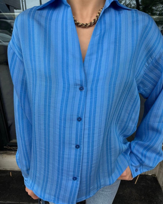Casual Vibrant Blue Striped Shirt | قميص كاجوال مخطط باللون الازرق
