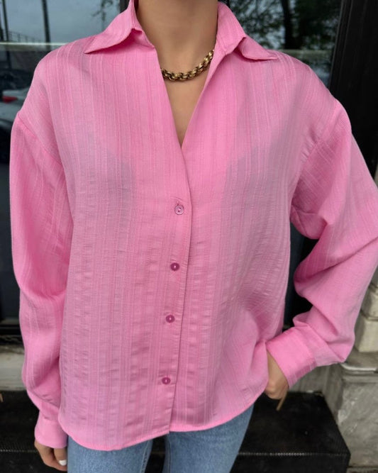 Casual Pink Striped Shirt | قميص كاجوال مخطط باللون الزهري