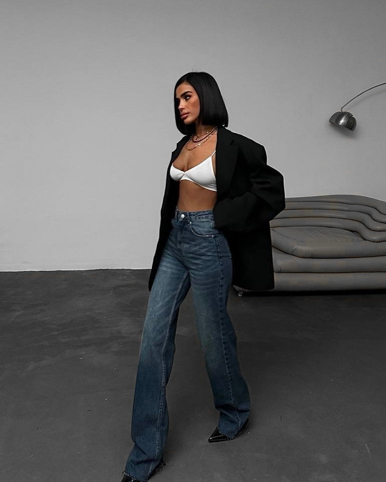 Classic High Waisted Straight Jeans | جينز كلاسيكي بخصر عالٍ وقصّة مستقيمة