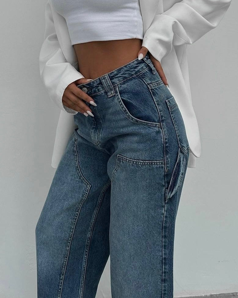 Vintage Cargo Wide Leg Denim Jeans | كارجو جينز فينتج واسع الأرجل