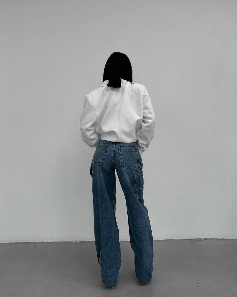 Vintage Cargo Wide Leg Denim Jeans | كارجو جينز فينتج واسع الأرجل