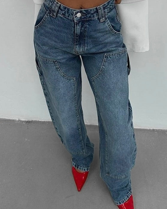 Vintage Cargo Wide Leg Denim Jeans | كارجو جينز فينتج واسع الأرجل