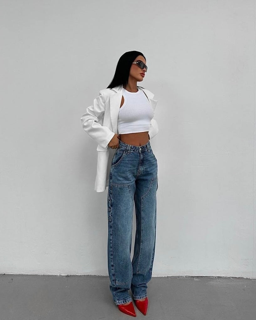 Vintage Cargo Wide Leg Denim Jeans | كارجو جينز فينتج واسع الأرجل