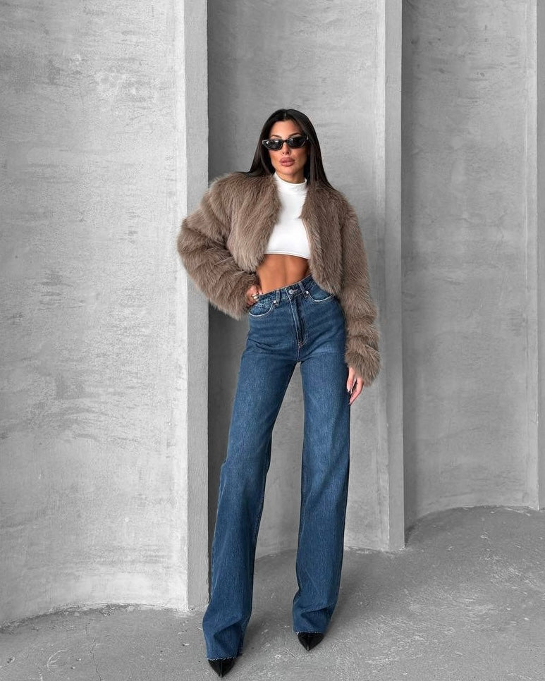 High Waisted Medium Wash Straight Leg Jeans | جينز بخصر عالٍ وقصّة مستقيمة