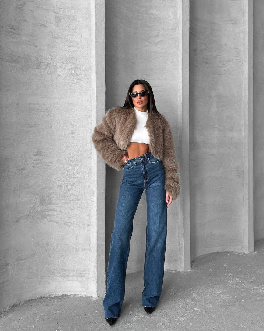 High Waisted Medium Wash Straight Leg Jeans | جينز بخصر عالٍ وقصّة مستقيمة