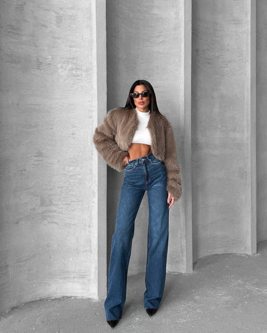 High Waisted Medium Wash Straight Leg Jeans | جينز بخصر عالٍ وقصّة مستقيمة