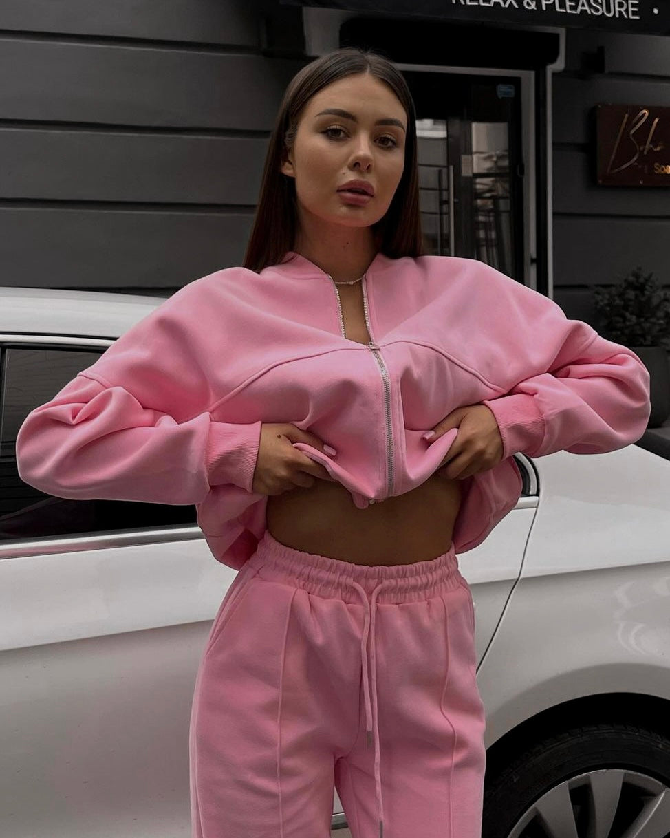 Pink Casual Loose Tracksuit