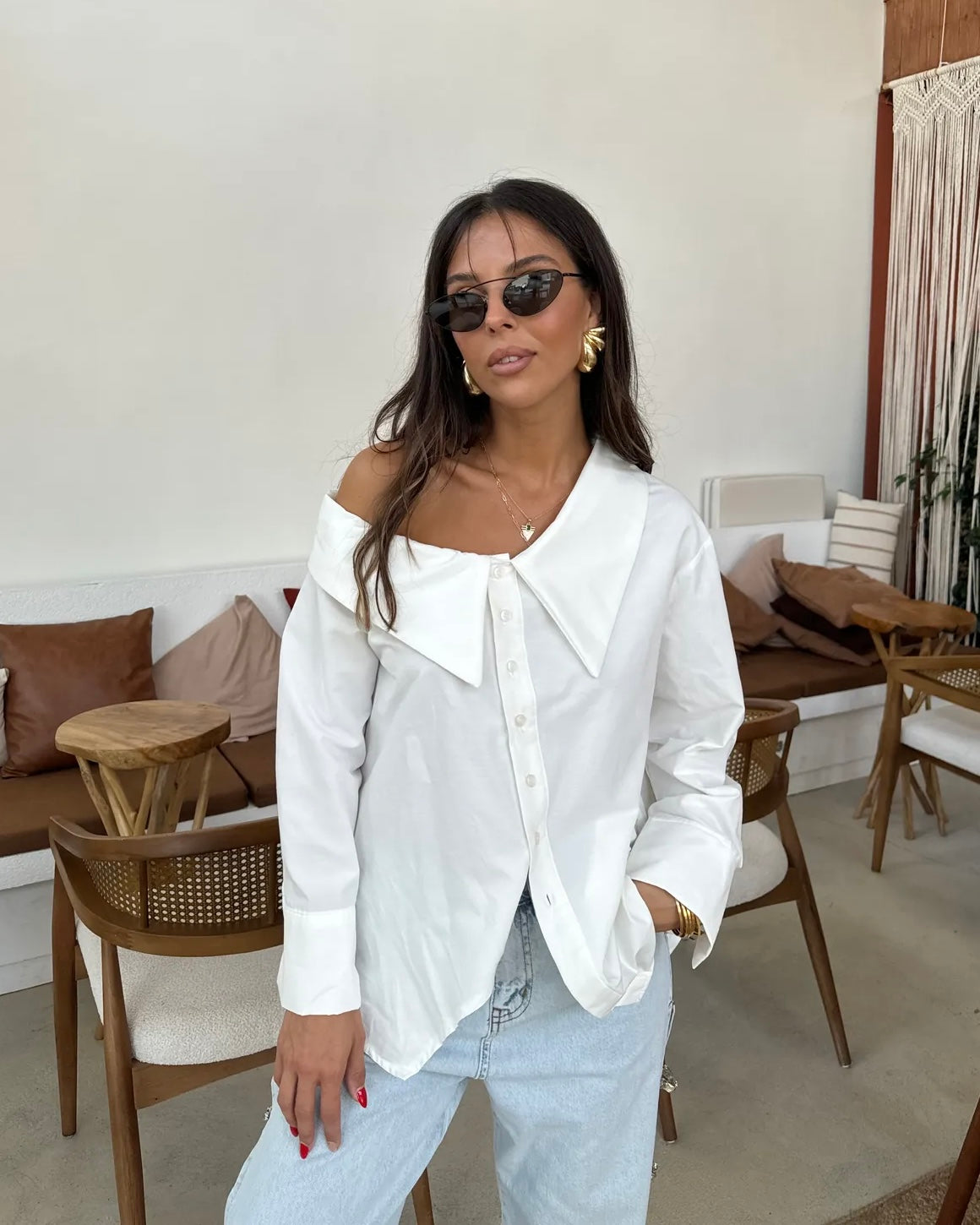 White One Shoulder Top | توب أبيض بكتف واحد