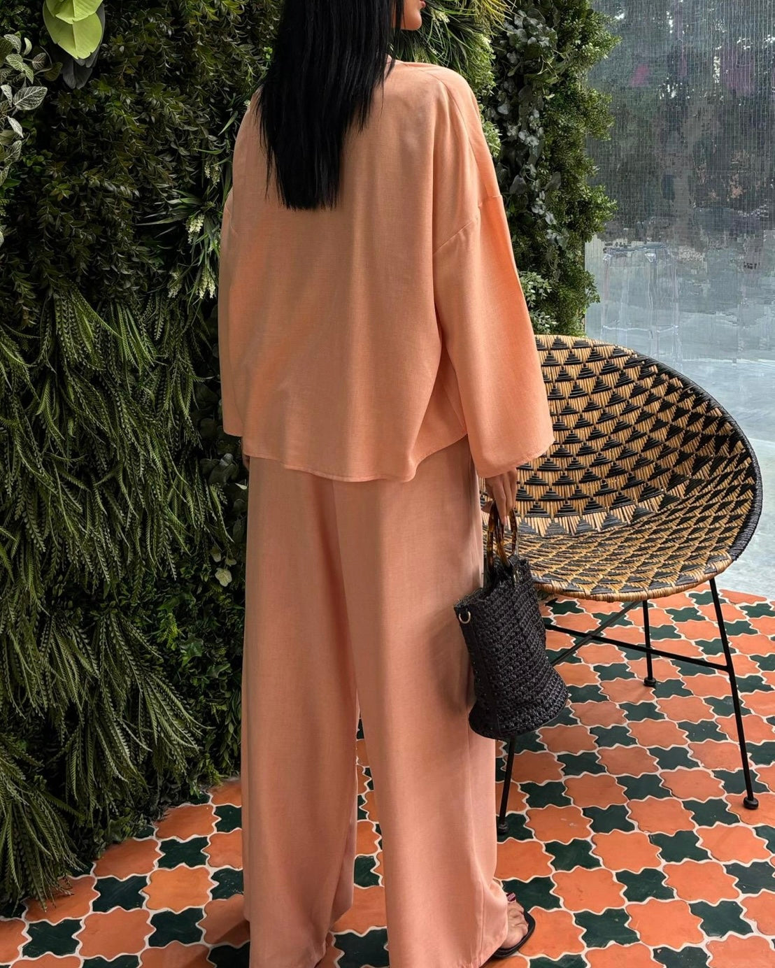 ‏Peach Tie Front Casual Set |  طقم كاجوال مشمشي برباط امامي