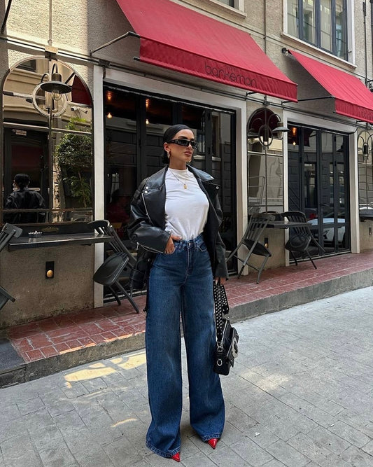 Dark Wash Wide Leg Jeans | بنطلون جينز واسع بلون دينم غامق