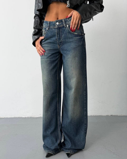 Vintage Wash Wide-Leg Denim Jeans | جينز ڤينتج بقصة واسعة وخصر عالي