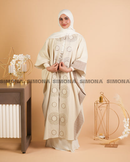 Light Beige Kaftan with Shiny Embroidery