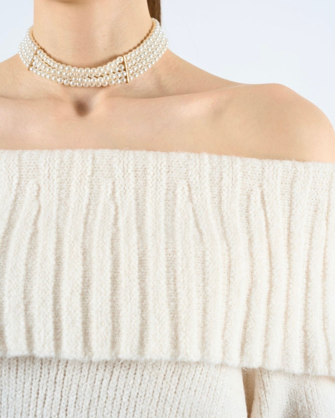 Cream Off The Shoulder Sweater