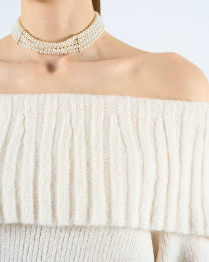 Cream Off The Shoulder Sweater