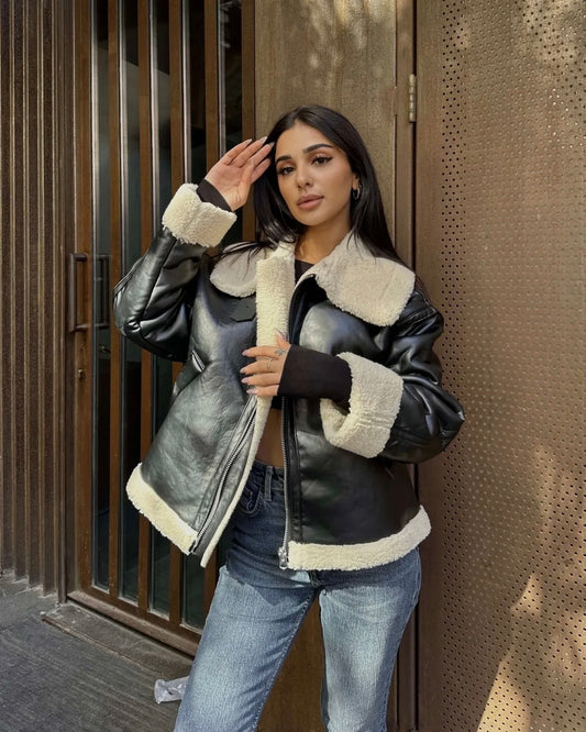 מעיל עור אוברסייז שחור