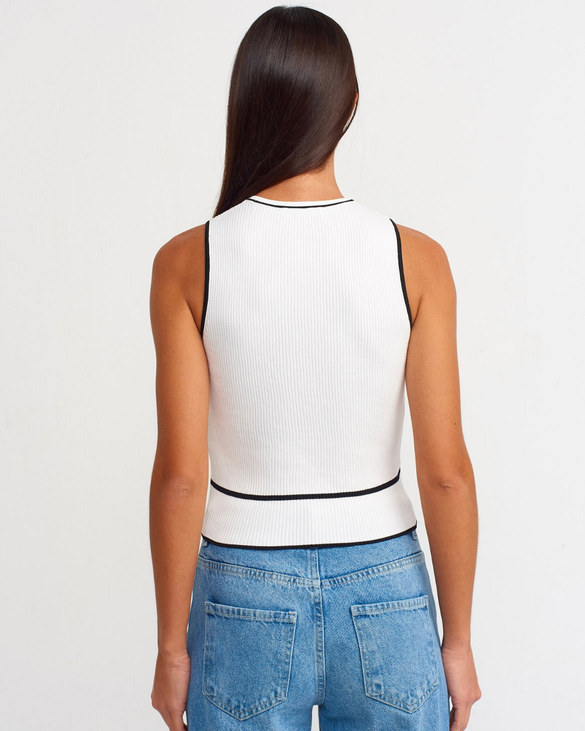 White Contrast Trim Tank Top