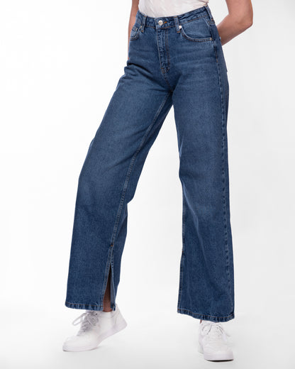 Wide Leg Denim Jeans With A Slit