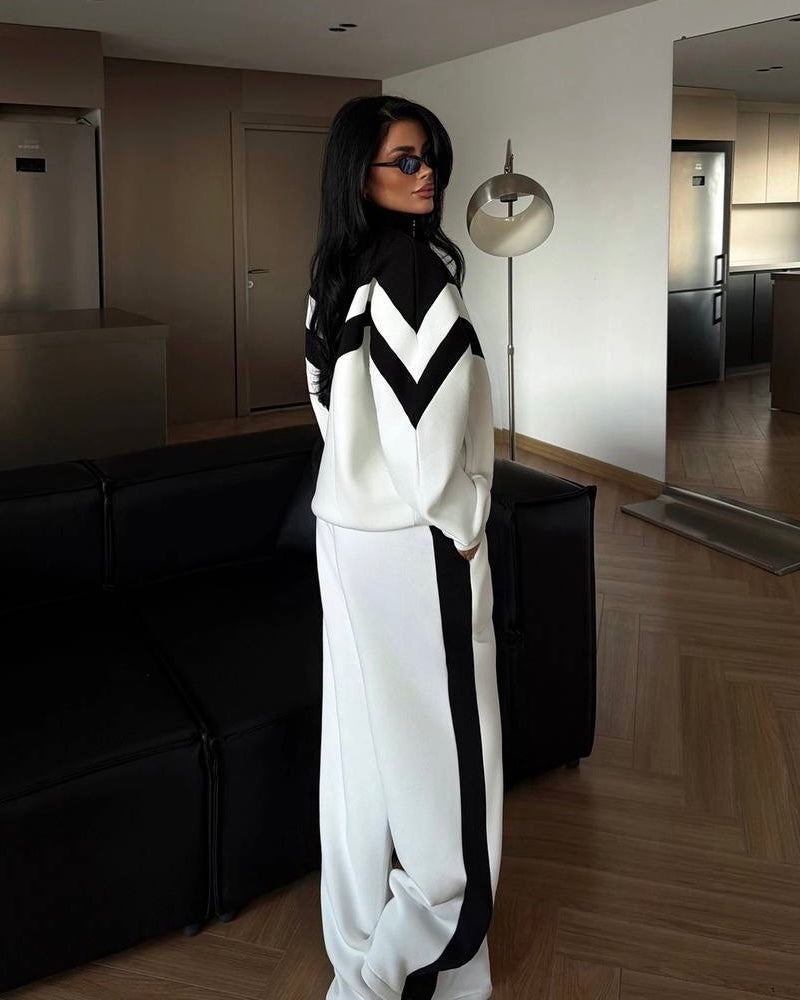 White Chevron-Striped Two-Piece Set