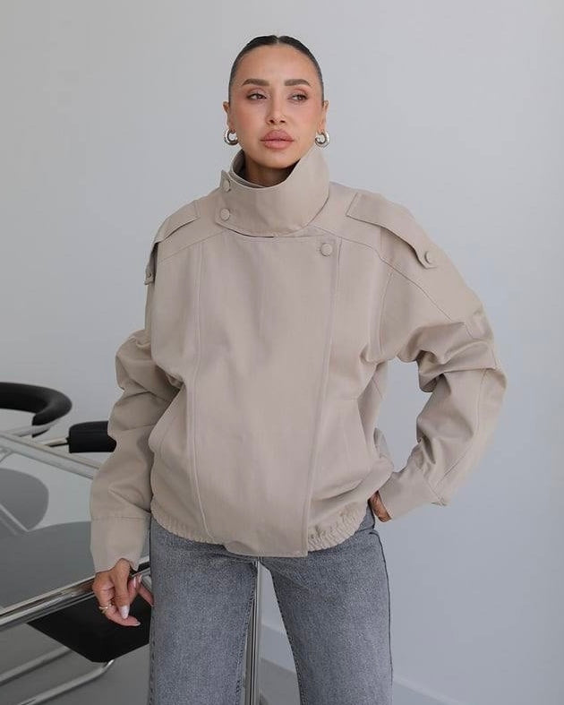 Brown Oversized Jacket with High Collar | جاكيت بني واسع بياقة عالية