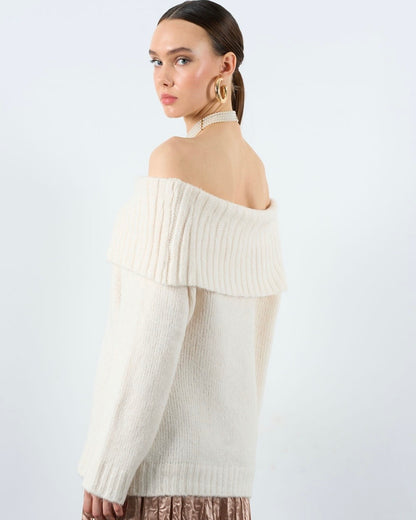 Cream Off The Shoulder Sweater