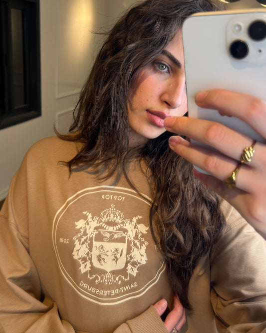 Oversized Khaki Graphic Sweatshirt | سويت شيرت كاكي أوفر سايز بطبعة جرافيك