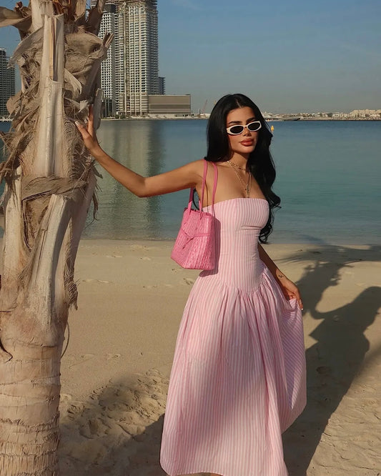 Elegant Pink Summer Dress|    فستان صيفي وردي