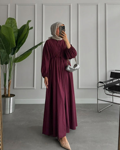 Plum Maxi Dress with Balloon Sleeves