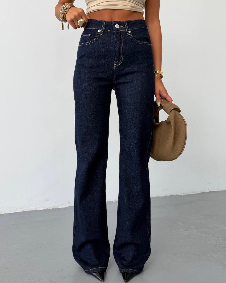 Dark High-Waist Wide-Leg Denim Jeans | جينز غامق بخصر عالي وقصة واسعة