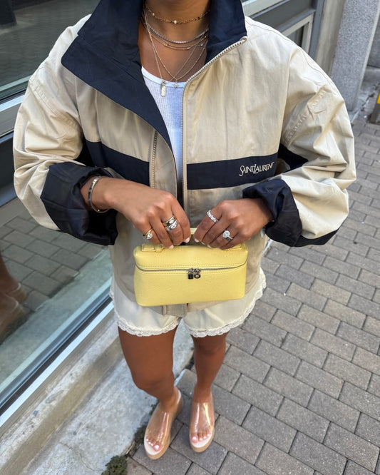 Saint Laurent Navy Colorblock Zip-Up Jacket with High Collar | جاكيت سان لوران كحلي بسحاب وياقة عالية
