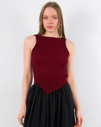 Maroon Tank With Asymmetrical Hem