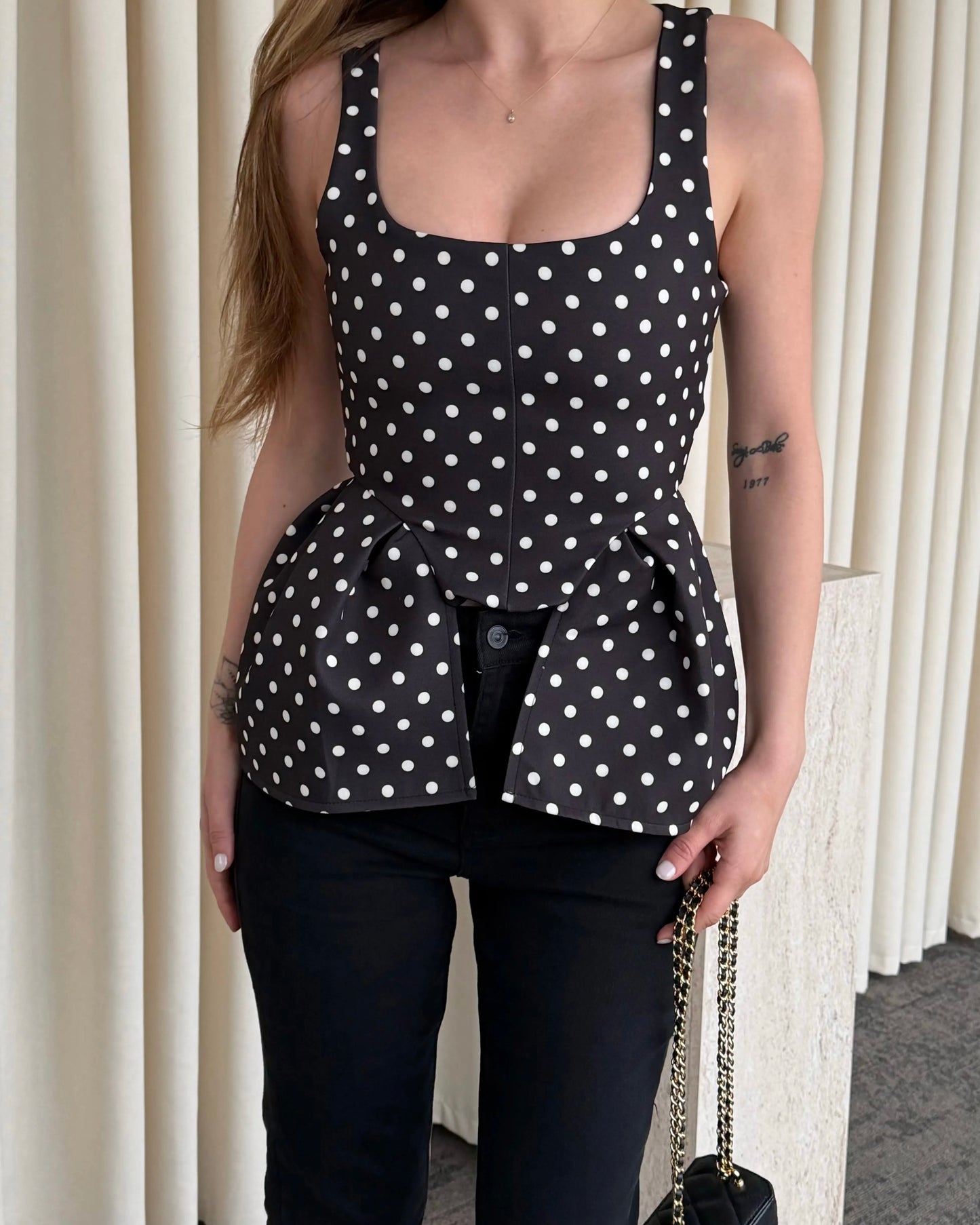 BlackPeplumTank Top||توب بيبلوم منقط اسود