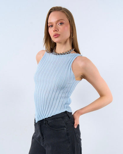 Baby Blue Tank With Asymmetrical Hem