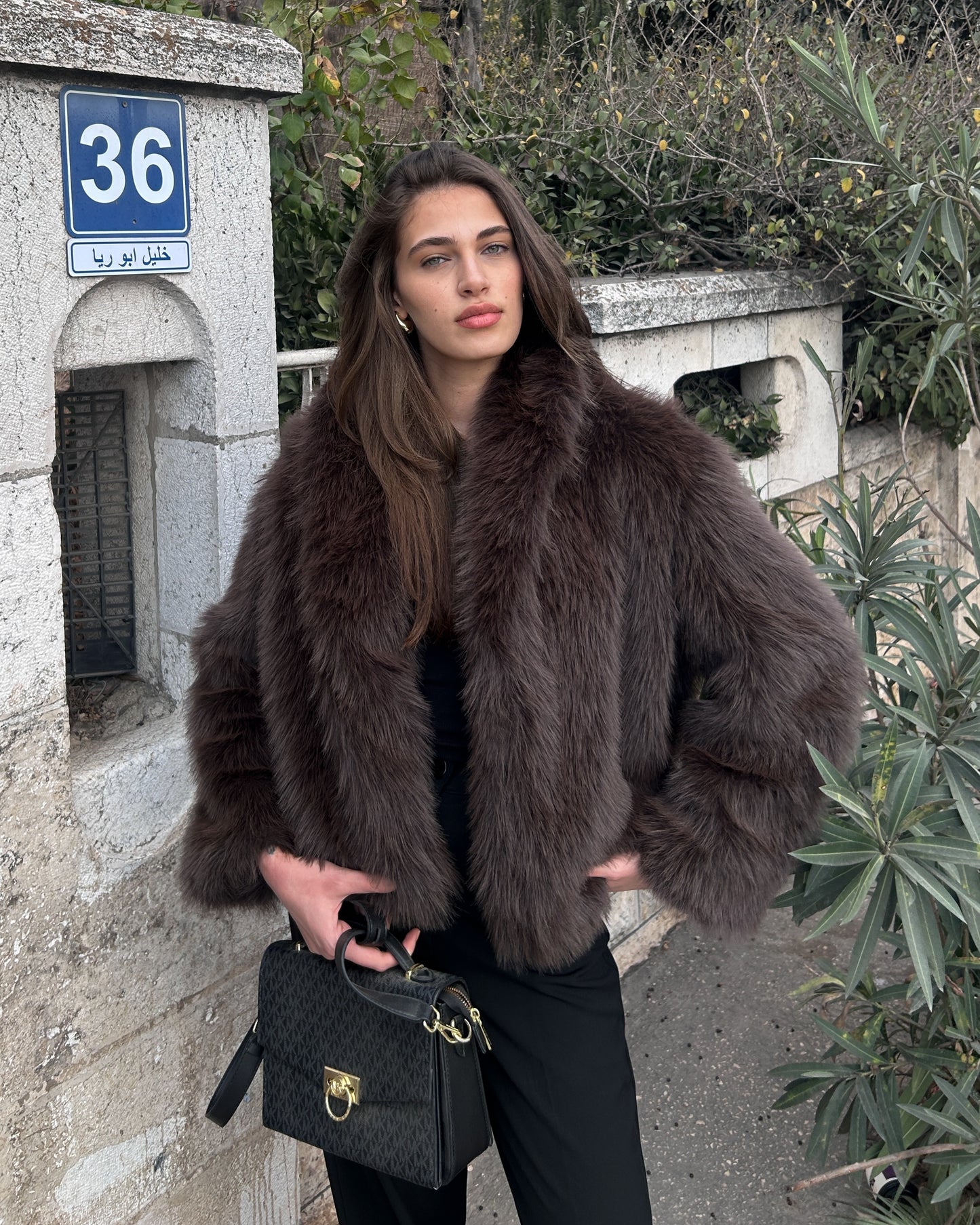 Chocolate Brown Faux Fur Oversized Jacket | جاكيت فرو واسع باللون البني